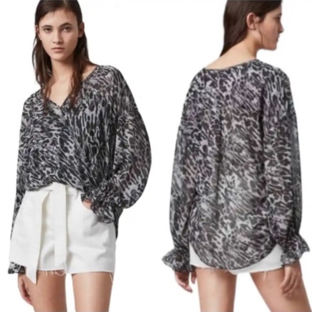 All Saints “Penny Ambient” Animal Print Chiffon Blouse Medium New Without Tags!
